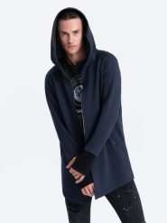 Dłuższa bluza męska rozpinana z obszernym kapturem PRAGA - granatowa B1369 - XXL. Niebieskie bluzy z kapturem męskie Ombre Clothing, m, z bawełny. Za 167.99 zł.