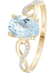 DIAMOND & CO Złoty pierścionek "Tobago" z diamentami i topazem rozmiar: 60. Niebieskie pierścionki damskie Diamond & Co, z diamentem, złote. Za 920.45 zł.