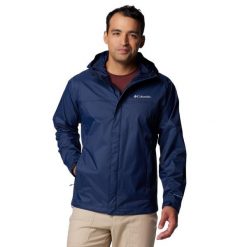 Kurtka sportowa męska Watertight II Rain Jacket. Niebieskie kurtki treningowe męskie Columbia, m, bez wzorów, z materiału, trekkingowe. Za 369.00 zł.