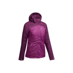 Kurtka turystyczna MH100 WTP damska. Czerwone kurtki damskie QUECHUA, xs, bez wzorów, z materiału, bez kaptura. Za 139.99 zł.