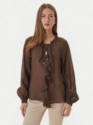 Guess Bluzka W6GH28 W1844 Brązowy Regular Fit. Brązowe topy sportowe damskie Guess, l, z aplikacjami, z lyocellu, bez ramiączek. Za 519.99 zł.