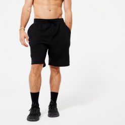 Spodenki fitness męskie Domyos. Czarne szorty męskie DOMYOS, l, z włókna, na fitness i siłownię. Za 69.99 zł.