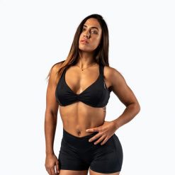 Biustonosz treningowy NEBBIA Strong Beauty. Czarne biustonosze sportowe damskie Nebbia, bez wzorów, z elastanu. Za 249.99 zł.