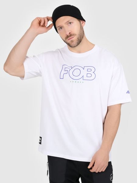 4F T-shirt loose z nadrukiem męski - biały M. Białe t-shirty męskie 4f, m, bez wzorów, z materiału, bez kołnierzyka. Za 79.99 zł.