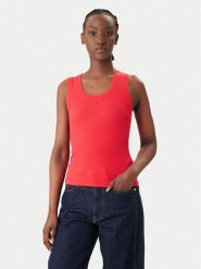 Tommy Jeans Top Essential DW0DW20673 Czerwony Slim Fit. Czerwone topy damskie Tommy Jeans, s, bez wzorów, z bawełny, bez kołnierzyka. Za 129.99 zł.