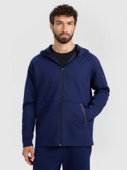 4F Bluza dresowa rozpinana z kapturem męska - granatowa M. Niebieskie bluzy z kapturem męskie 4f, m, z dresówki. Za 229.99 zł.