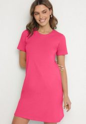 Różowa Bawełniana Sukienka o Kroju Typu T-shirt Nilisea. Czerwone sukienki damskie Born2be, l, bez wzorów, z bawełny, bez kołnierzyka. Za 34.99 zł.