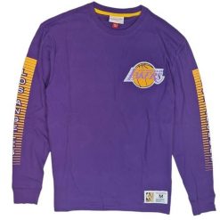 Koszulka z długim rękawem Lakers. Fioletowe t-shirty damskie Mitchell & Ness, bez wzorów, bez kołnierzyka. Za 311.00 zł.