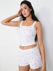 Piżama dwuczęściowa w stylu cottage - biały. Białe piżamy damskie Sinsay, l, bez wzorów, bez ramiączek. Za 39.99 zł.