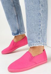 Fuksjowe Tenisówki Materiałowe na Płaskiej Podeszwie Ediany. Czerwone trampki i tenisówki damskie Born2be, bez wzorów, z materiału. Za 34.99 zł.