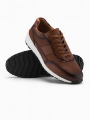 Męskie buty sportowe sneakersy ze skóry ekologicznej – brązowe V1 OM-FOSL-0181 - 44. Brązowe buty sportowe na co dzień męskie Ombre Clothing, z gumy, bez zapięcia. Za 179.99 zł.