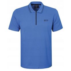 Koszulka Polo - Męska - Pako Jeans - Niebieska, Dekolt na Zamek. Niebieskie koszulki polo męskie Pako Jeans, l, bez wzorów, z bawełny, bez ramiączek. Za 129.00 zł.