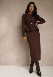 Brązowy Elegancki Komplet Garniturowy z Wiskozą Taliowana Marynarka i Spódnica Zaite. Brązowe marynarki i żakiety damskie Renee, z aplikacjami, z wiskozy, eleganckie. Za 189.99 zł.