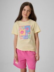 4F T-shirt regular z nadrukiem dziewczęcy - żółty 158 (12-13 lat). Żółte koszulki dziewczęce 4f, bez wzorów, z bawełny, bez ramiączek. Za 39.99 zł.