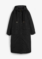 Długa parka. Czarne parki damskie bonprix, bez wzorów. Za 339.99 zł.