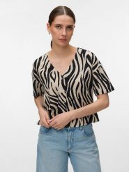 Vero Moda Koszulka w kolorze beżowo-czarnym rozmiar: L. Brązowe t-shirty damskie Vero Moda, l, bez wzorów, bez kołnierzyka. Za 104.95 zł.