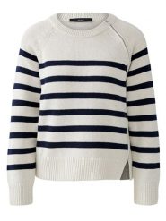 Oui Sweter w kolorze biało-granatowym rozmiar: 42. Białe swetry klasyczne damskie Oui, z bawełny, bez kołnierzyka. Za 183.15 zł.