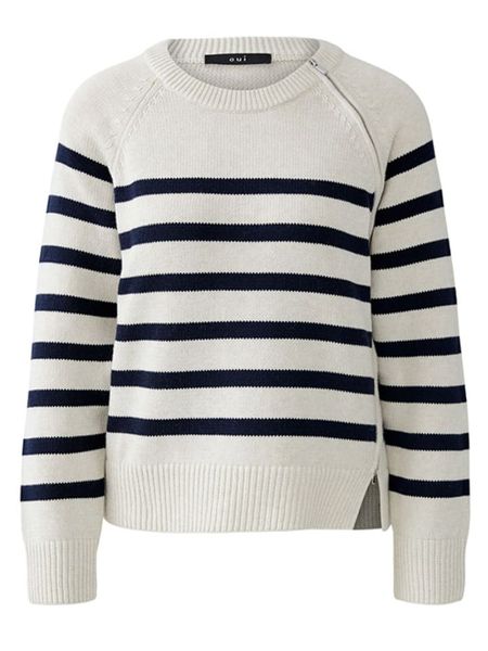 Oui Sweter w kolorze biało-granatowym rozmiar: 44. Białe swetry klasyczne damskie Oui, z bawełny, bez kołnierzyka. Za 183.59 zł.