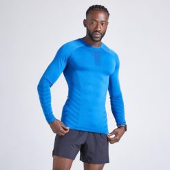 Koszulka do biegania z długim rękawem męska Kiprun Skincare. Niebieskie t-shirty sportowe męskie KIPRUN, m, z elastanu, bez ramiączek, do biegania. W wyprzedaży za 79.99 zł.