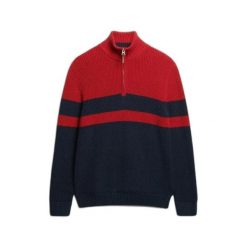 Sweter w paski z zamkiem na kołnierzu Superdry Classic. Czerwone swetry męskie Superdry., na zimę, m, bez wzorów, z dzianiny, bez kołnierzyka. Za 392.55 zł.