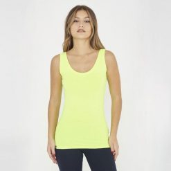 Top na siłownię damski RAITA żółty fluo. Żółte topy damskie Legea, bez wzorów, z materiału, bez kołnierzyka. Za 39.00 zł.