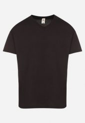 Czarna Bawełniana Koszulka T-shirt Basic z Dekoltem w Serek Malvinea. Czarne t-shirty męskie Born2be, l, bez wzorów, z bawełny, bez kołnierzyka. Za 34.99 zł.