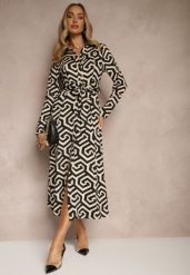 Czarna Sukienka Koszulowa z Wiskozą w Geometryczny Wzór z Paskiem Erisviria. Czarne sukienki damskie Renee, na co dzień, na lato, l, bez wzorów, z wiskozy, eleganckie, bez kołnierzyka, bez ramiączek, maxi, koszulowe. W wyprzedaży za 159.99 zł.