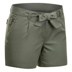 Spodenki turystyczne damskie Quechua NH100. Brązowe szorty damskie QUECHUA, bez wzorów, z bawełny, sportowe. Za 79.99 zł.