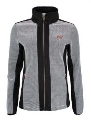 Peak Mountain Kurtka polarowa "Adagio" w kolorze czarno-szarym rozmiar: L. Czarne kurtki damskie Peak Mountain, l, z aplikacjami, z materiału, bez kaptura. Za 217.99 zł.