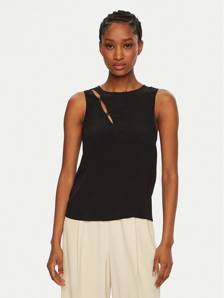 Patrizia Pepe Bluzka 8C0760/A8I1-K103 Czarny Regular Fit. Czarne bluzki damskie Patrizia Pepe, bez wzorów, z wiskozy, bez kołnierzyka, bez ramiączek. Za 389.99 zł.