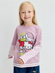 Bawełniana koszulka dwuwarstwowa Hello Kitty - wielobarwny. Koszulki dziewczęce Sinsay, l, bez wzorów, z bawełny, bez ramiączek. Za 17.99 zł.