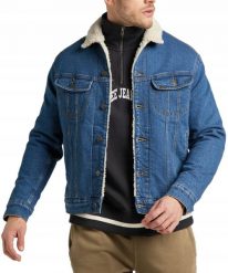 LEE SHERPA JACKET MĘSKA KURTKA SHERPA PRZEJŚCIOWA AZURE L87AMWFW 112321554. Niebieskie kurtki męskie Lee, l, bez wzorów, bez kaptura. Za 349.99 zł.