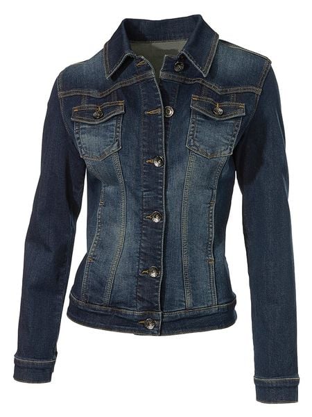 Heine Kurtka dżinsowa w kolorze granatowym rozmiar: 42. Niebieskie kurtki damskie Heine, bez wzorów, bez kaptura. Za 152.95 zł.