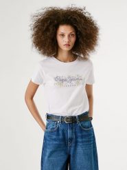 Pepe Jeans Koszulka "Ava" w kolorze białym rozmiar: S. Białe bluzki damskie Pepe Jeans, s, bez wzorów, z bawełny, bez kołnierzyka, bez ramiączek. Za 105.38 zł.