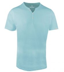 T-Shirt z Dekoltem na Guziki -Pako Jeans- Lekko Melanżowa, Błękitna Tkanina. Niebieskie t-shirty męskie Pako Jeans, l, bez wzorów, z bawełny, bez kołnierzyka. Za 69.00 zł.
