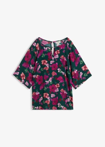 Tunika szyfonowa. Zielone tuniki damskie bonprix, bez wzorów, z szyfonu, eleganckie, bez kołnierzyka, bez ramiączek. Za 129.99 zł.