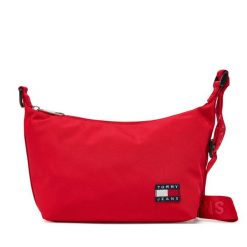 Torebka Tommy Jeans. Czerwone torebki klasyczne damskie Tommy Jeans, bez wzorów, z jeansu, bez dodatków. Za 179.99 zł.