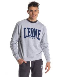 Męska bluza basic z dużym logo i okrągłym dekoltem. Zielone bluzy sportowe męskie LEONE 1947 APPAREL, bez wzorów, z bawełny, sportowe, bez kołnierzyka, bez ramiączek. Za 105.21 zł.
