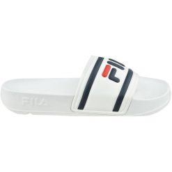 Klapki damskie, Fila Morro Bay Slipper 2.0 Wmn. Białe klapki damskie Fila, bez wzorów, z materiału, bez obcasa. W wyprzedaży za 94.35 zł.