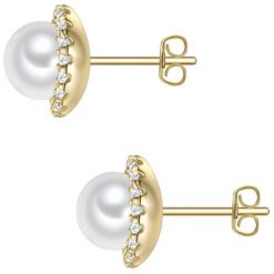 Rafaela Donata Kolczyki z Srebra Sterling w zlocie z cyrkonia i perla muszlowa 1 ct Damski. Białe kolczyki damskie Rafaela Donata, z cyrkonią, pozłacane, na sztyftcie. Za 219.99 zł.