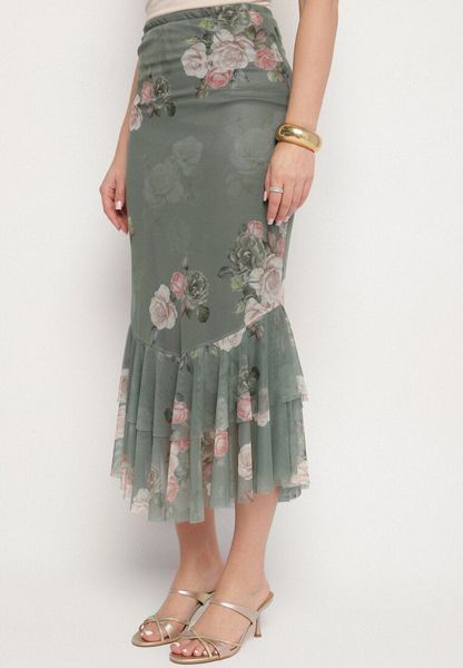 Ciemnozielona Spódnica o Dopasowanym Kroju Zdobiona Falbanką Efririsse. Zielone spódniczki damskie Born2be, m, z aplikacjami, klasyczne, midi, dopasowane. Za 89.99 zł.