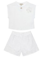 TWINSET Komplet t-shirt i spodenki 251GJ2QR7 Biały Regular Fit. Białe koszulki dziewczęce Twinset, bez wzorów, z bawełny, bez ramiączek. Za 459.99 zł.