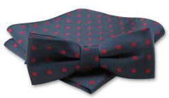 Elegancka Mucha Męska - Alties - Granat w Czerwone Grochy. Niebieskie krawaty i muchy męskie Alties, bez wzorów, eleganckie. Za 54.00 zł.
