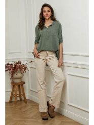 Fleur de Lin Bluzka "Msof" w kolorze khaki rozmiar: L. Brązowe bluzki damskie Fleur de Lin, l, bez wzorów, bez kołnierzyka, bez ramiączek. Za 164.95 zł.