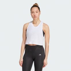 Koszulka Yoga Essentials Cropped. Białe t-shirty damskie Adidas, bez wzorów, bez kołnierzyka. Za 129.00 zł.