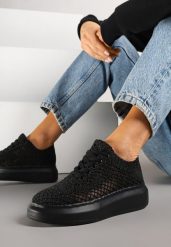 Czarne Sneakersy Typu Tenisówki z Ażurową Cholewką i Skórzaną Wkładką Sonelis. Czarne trampki i tenisówki damskie Renee, w ażurowe wzory, z jeansu. Za 89.99 zł.