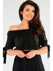 Awama Bluzka w kolorze czarnym rozmiar: S/M. Czarne bluzki damskie Awama, m, bez wzorów, bez kołnierzyka, bez ramiączek. Za 119.99 zł.