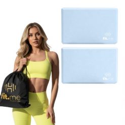 Zestaw do jogi 2 x Kostka Pianka EVA i Pasek do jogi FIT.ME. Niebieskie paski męskie FIT.ME, bez wzorów, z bawełny. Za 49.99 zł.