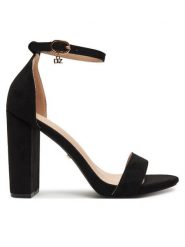 DeeZee Sandały E998-4 Czarny. Czarne sandały damskie DeeZee, bez wzorów, z materiału, bez obcasa, na słupku. Za 139.99 zł.
