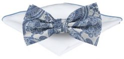 Mucha Męska z Poszetką - Chattier - Odcienie Błękitu, Wzór Orientalny. Niebieskie krawaty i muchy męskie Chattier, bez wzorów, eleganckie. Za 65.00 zł.
